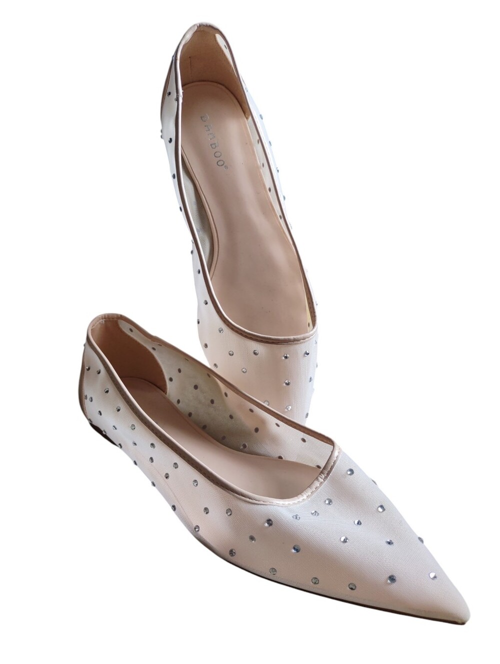 Bamboo 10 Mesh Rhinestone Point Toe Ballet Flats Blush Pink